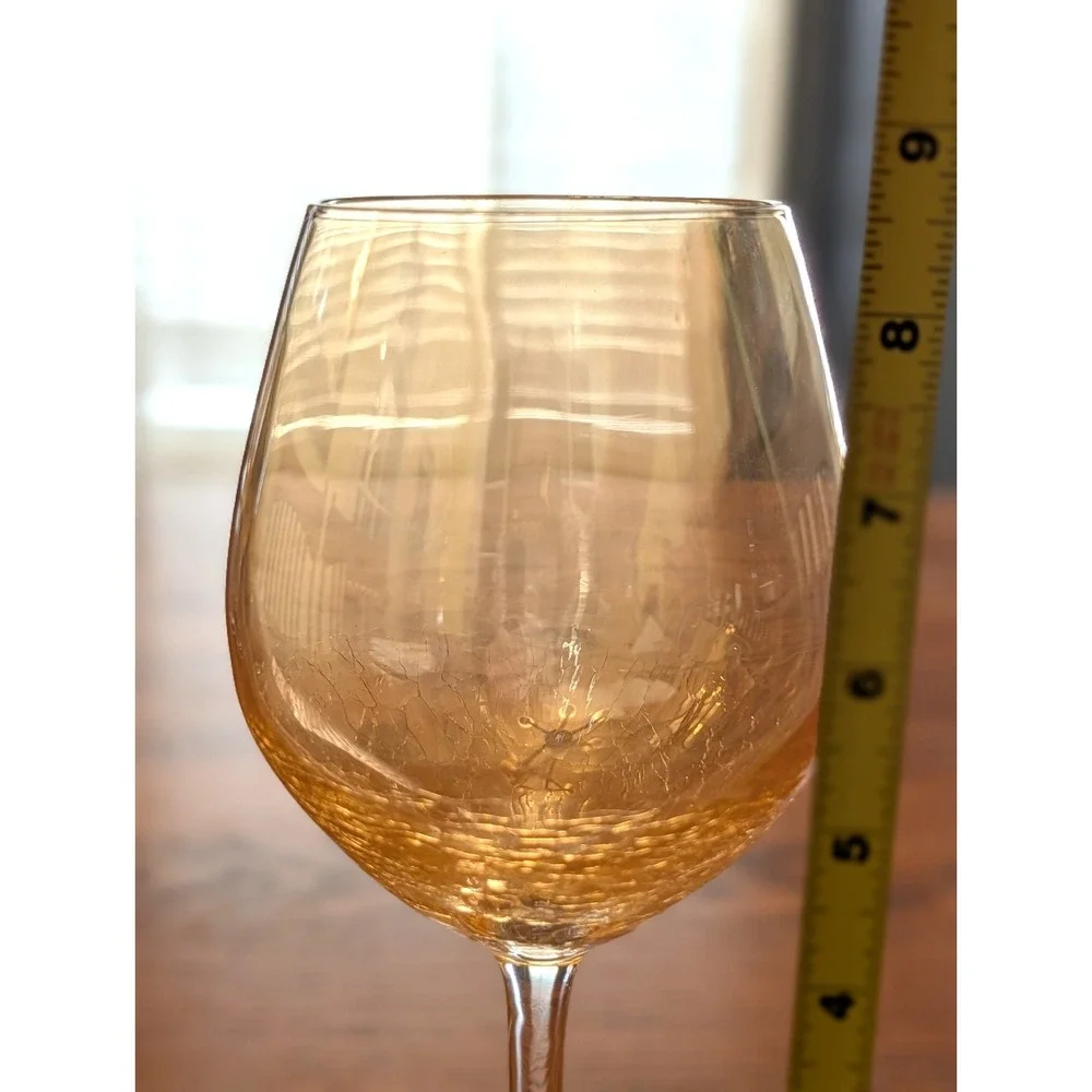 Pier 1‎ Crackle Glass Goblets Golden Luster Large Wine Glasses Amber Set Of 4